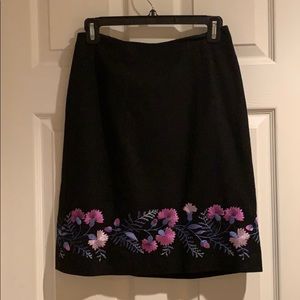 Black Ann Taylor LOFT Embroidered Pencil Skirt
